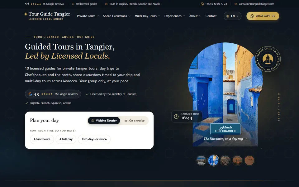 Tour Guide Tanger (Tourism): home page of the website
